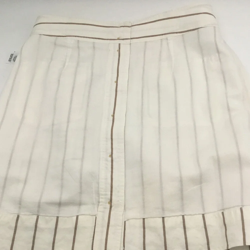Vineyard Vines Striped Button Front Linen Blend‎ Mini Skirt White Tan XS
